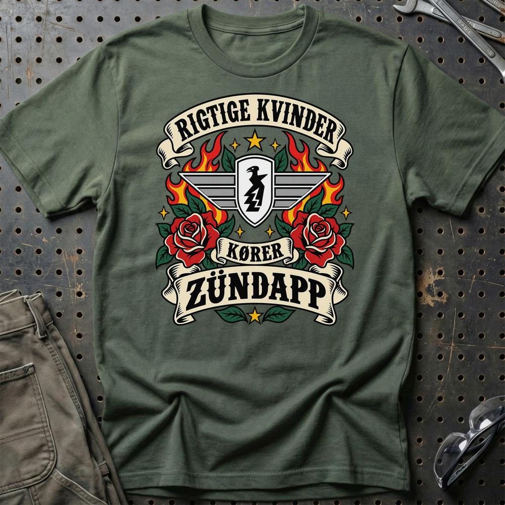 
Produktbillede af Zündapp Rigtige Kvinder Kører – Roser og Flammer T-Shirt