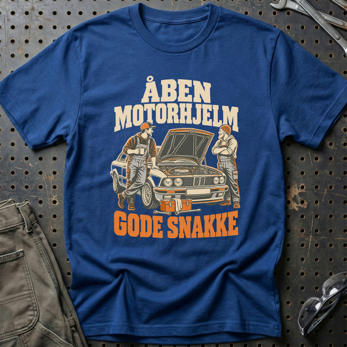 
Åben motorhjelm – Gode snakke – Unisex T-Shirt – Blå Royal