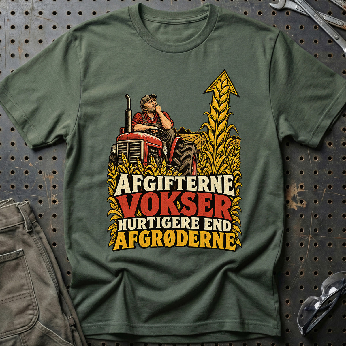 
Afgifterne vokser hurtigere end afgrøderne – Illustration – Unisex T-Shirt – Grøn Militær