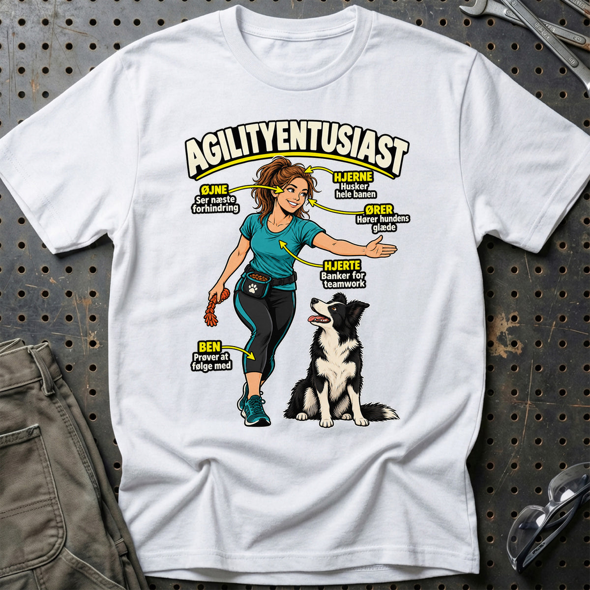 
Agilityentusiast – Anatomi – Kvinde – Unisex T-Shirt – Hvid