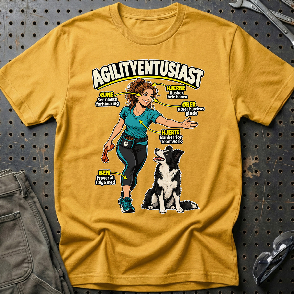 
Agilityentusiast – Anatomi – Kvinde – Unisex T-Shirt – Guld