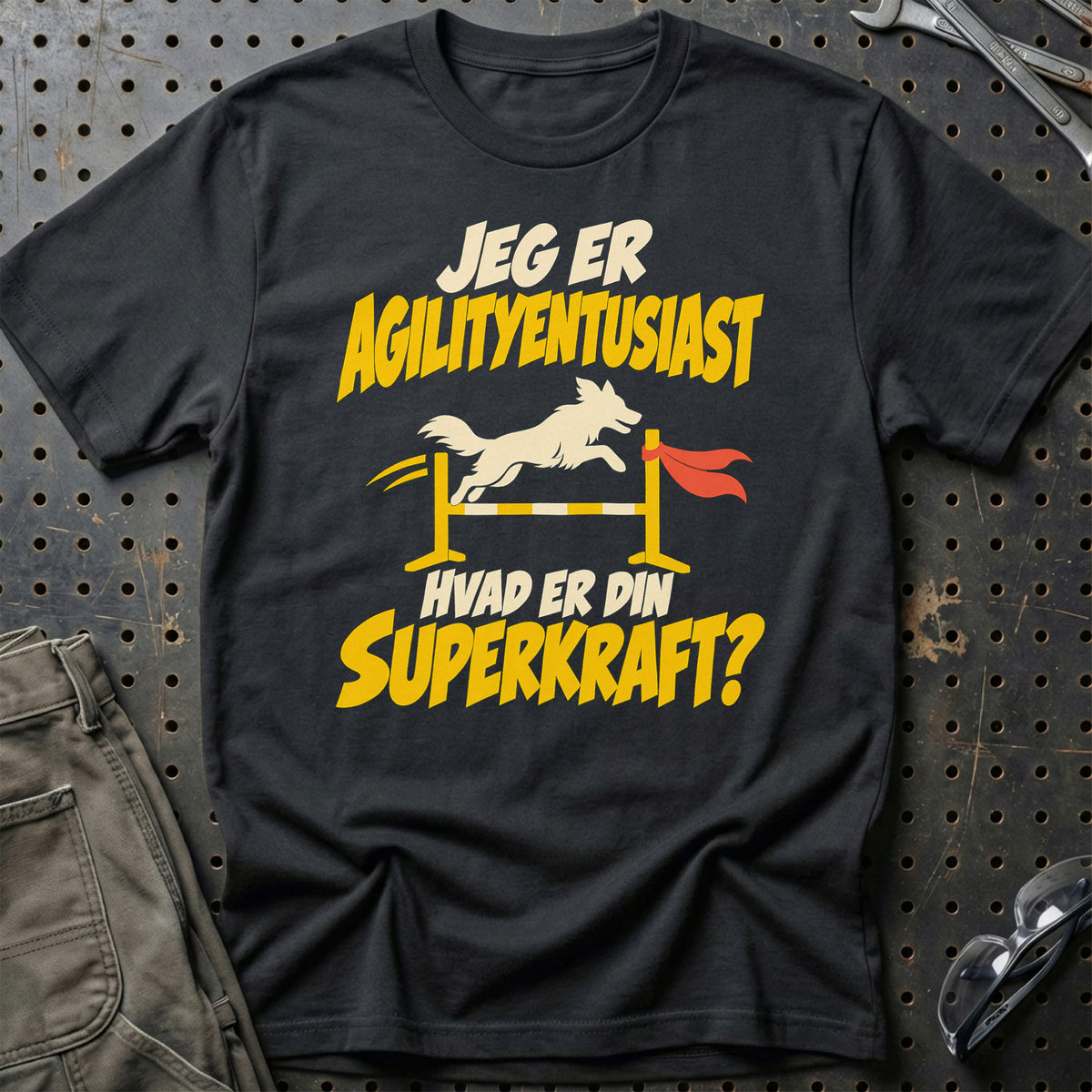 
Agilityentusiast – Hvad er din superkraft? – Unisex T-Shirt – Sort