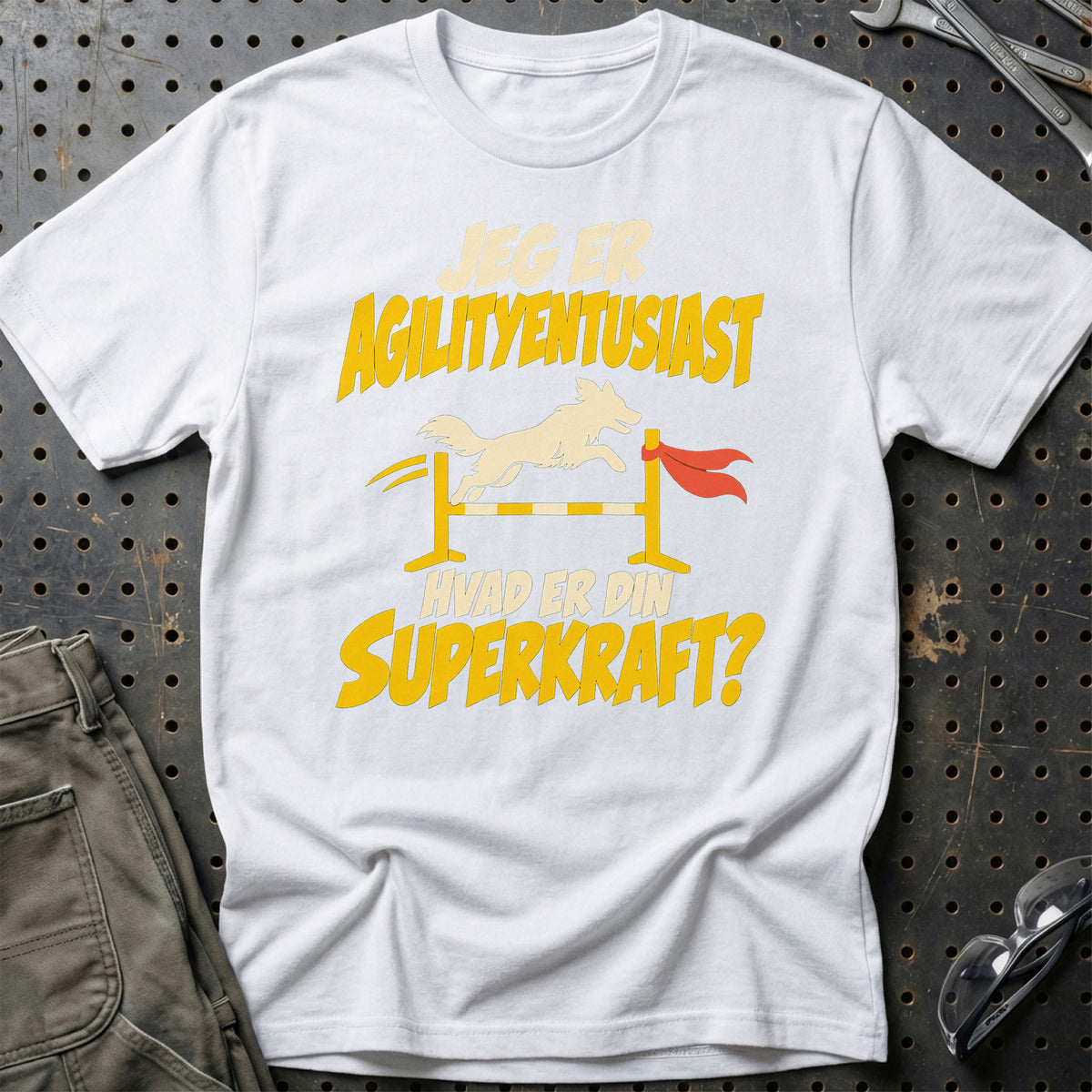 
Agilityentusiast – Hvad er din superkraft? – Unisex T-Shirt – Hvid