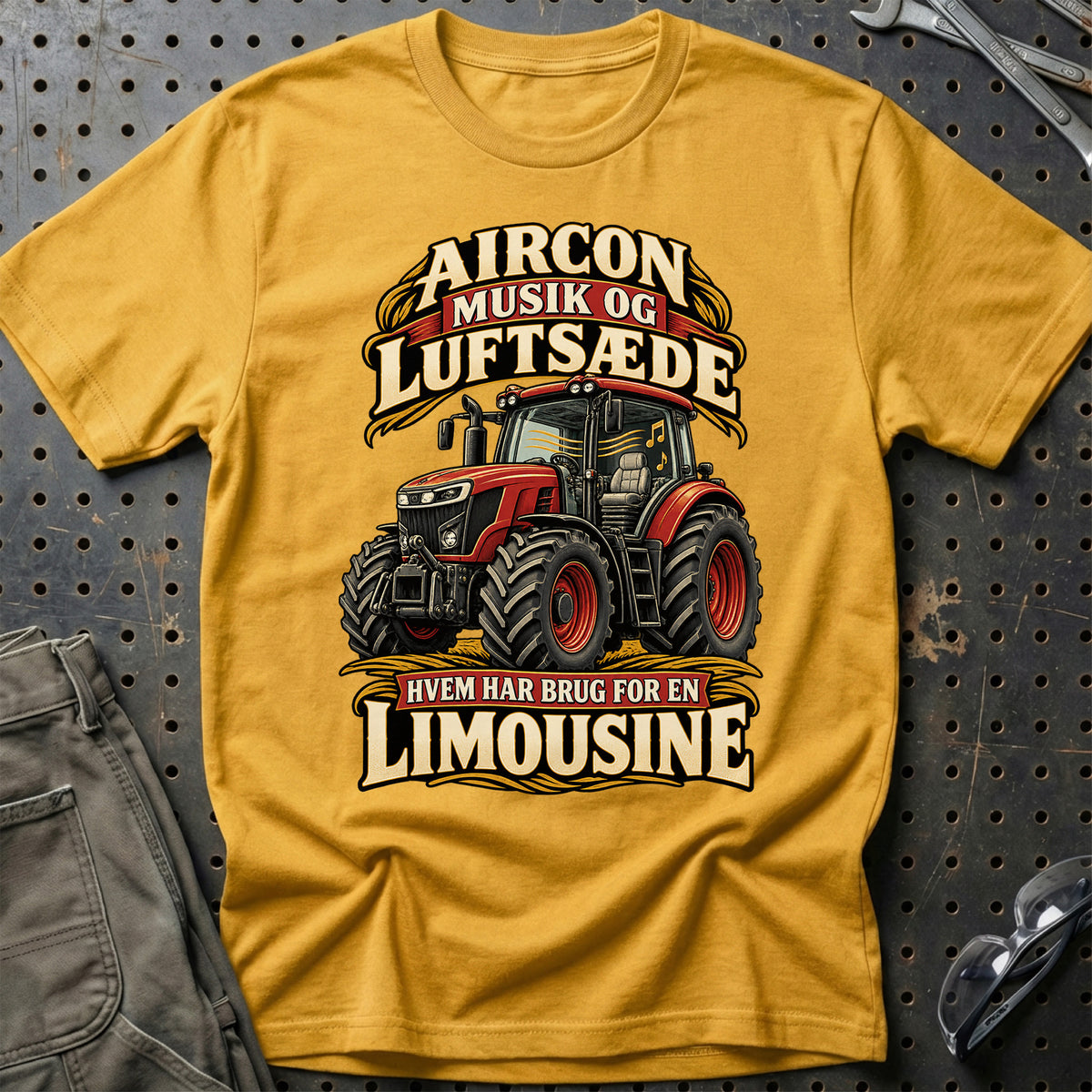 
Aircon musik og luftsæde hvem har brug for en limousine – Illustration – Unisex T-Shirt – Guld