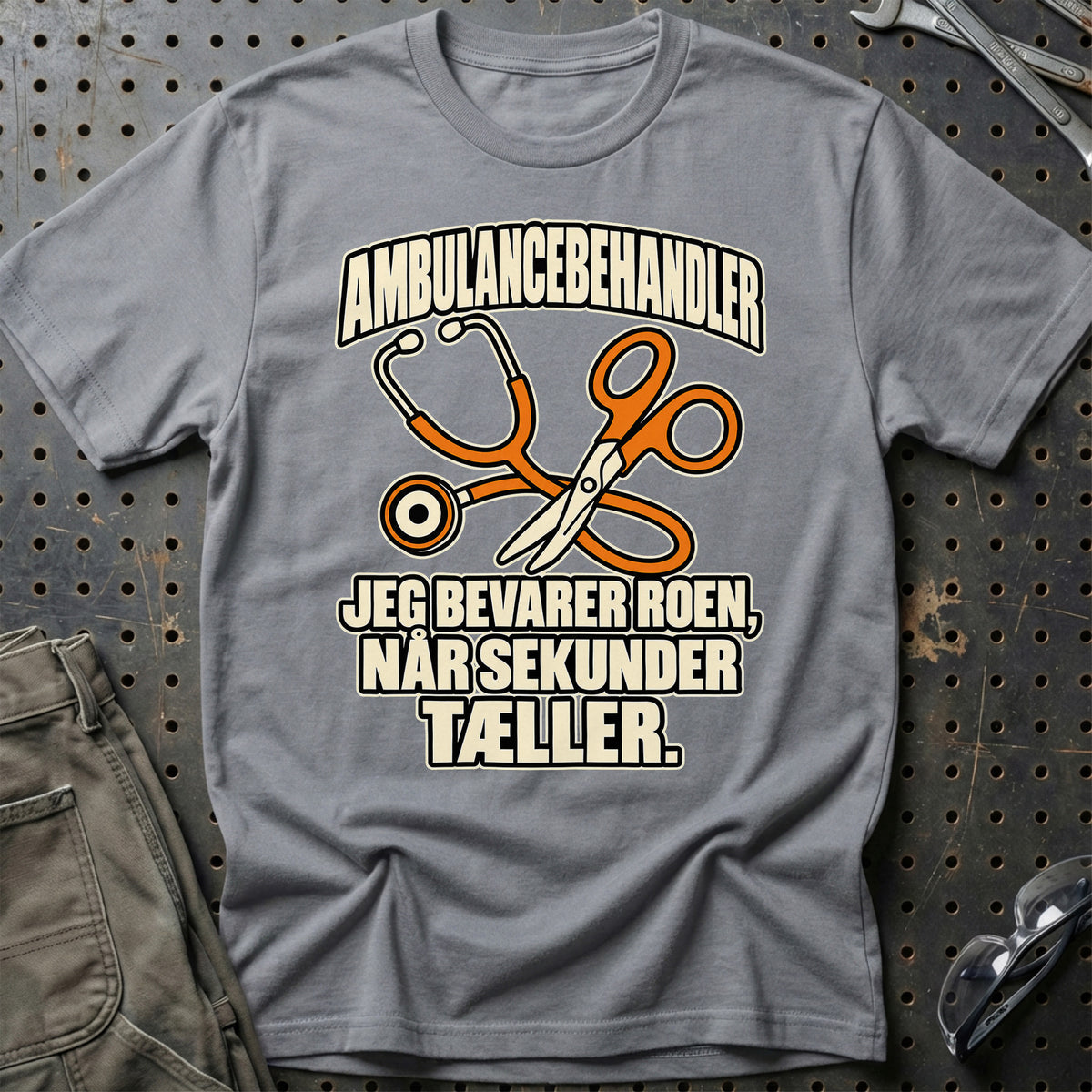 Ambulancebehandler – Jeg Bevarer Roen, Når Sekunder Tæller T-Shirt – Grå Sport