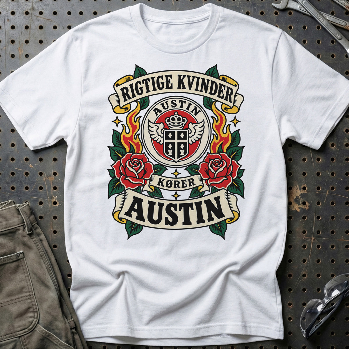 Austin Rigtige Kvinder Kører – Roser og Flammer T-Shirt – Hvid