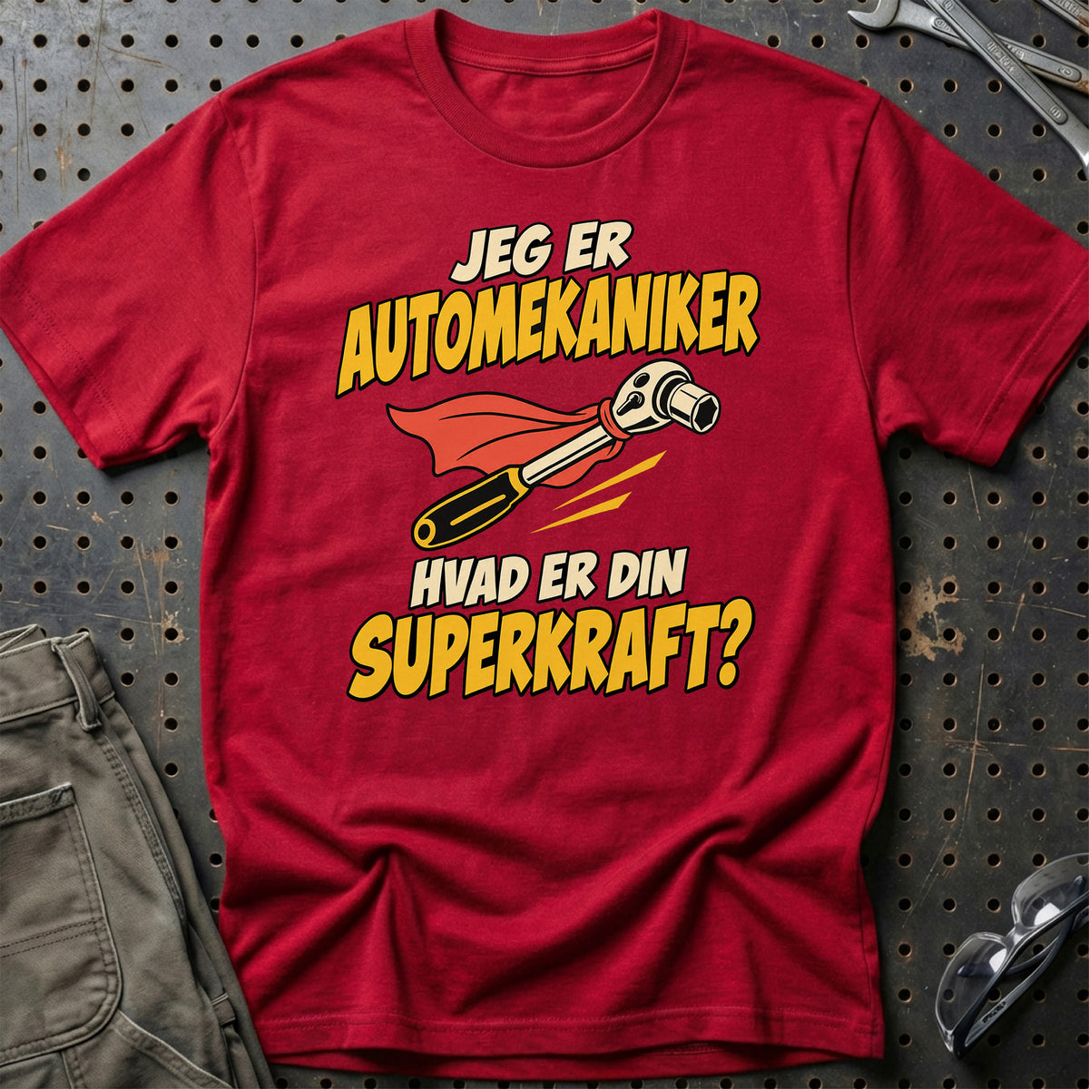 
Automekaniker – Hvad er din superkraft? – Unisex T-Shirt – Rød