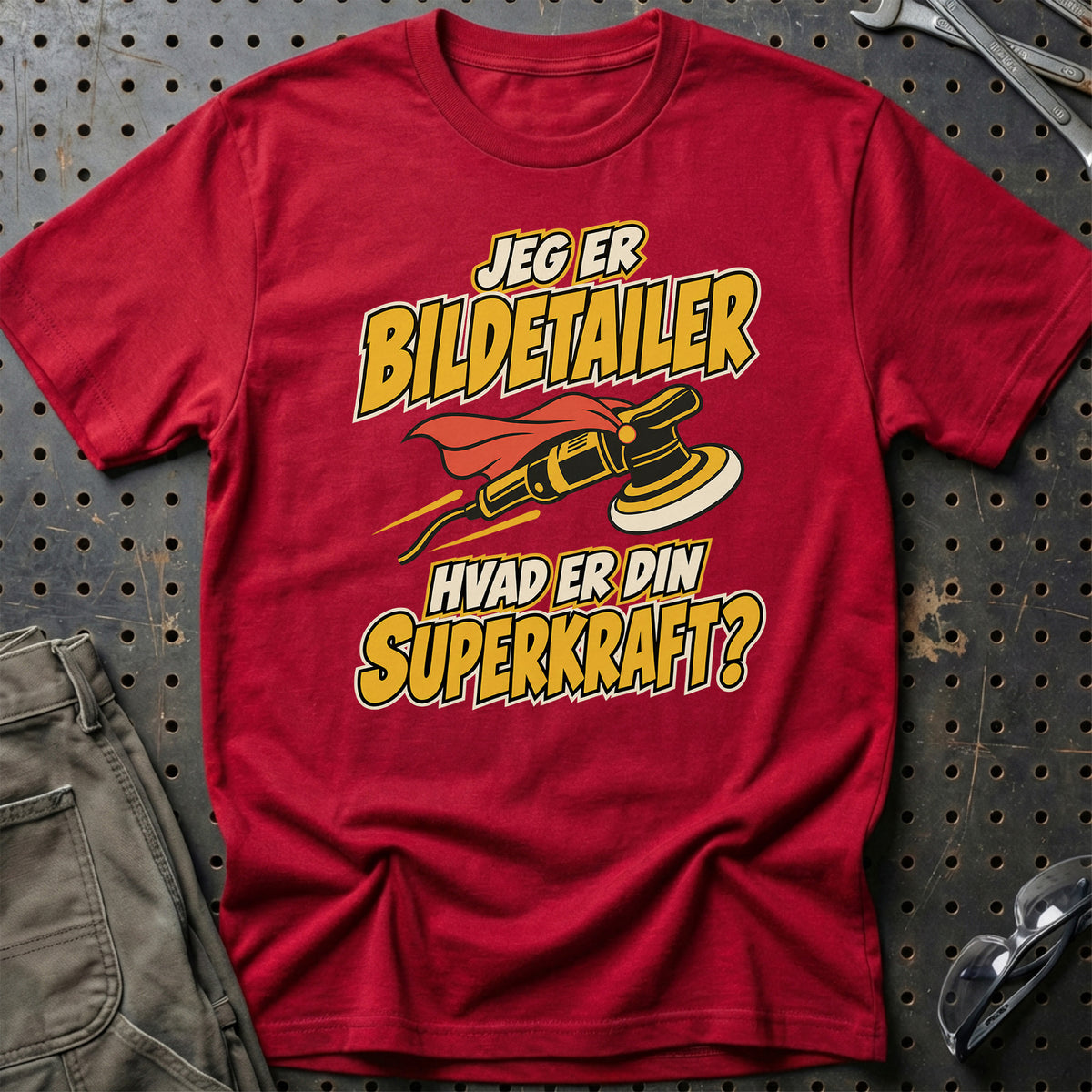 
Bildetailer – Hvad er din superkraft? – Unisex T-Shirt – Rød
