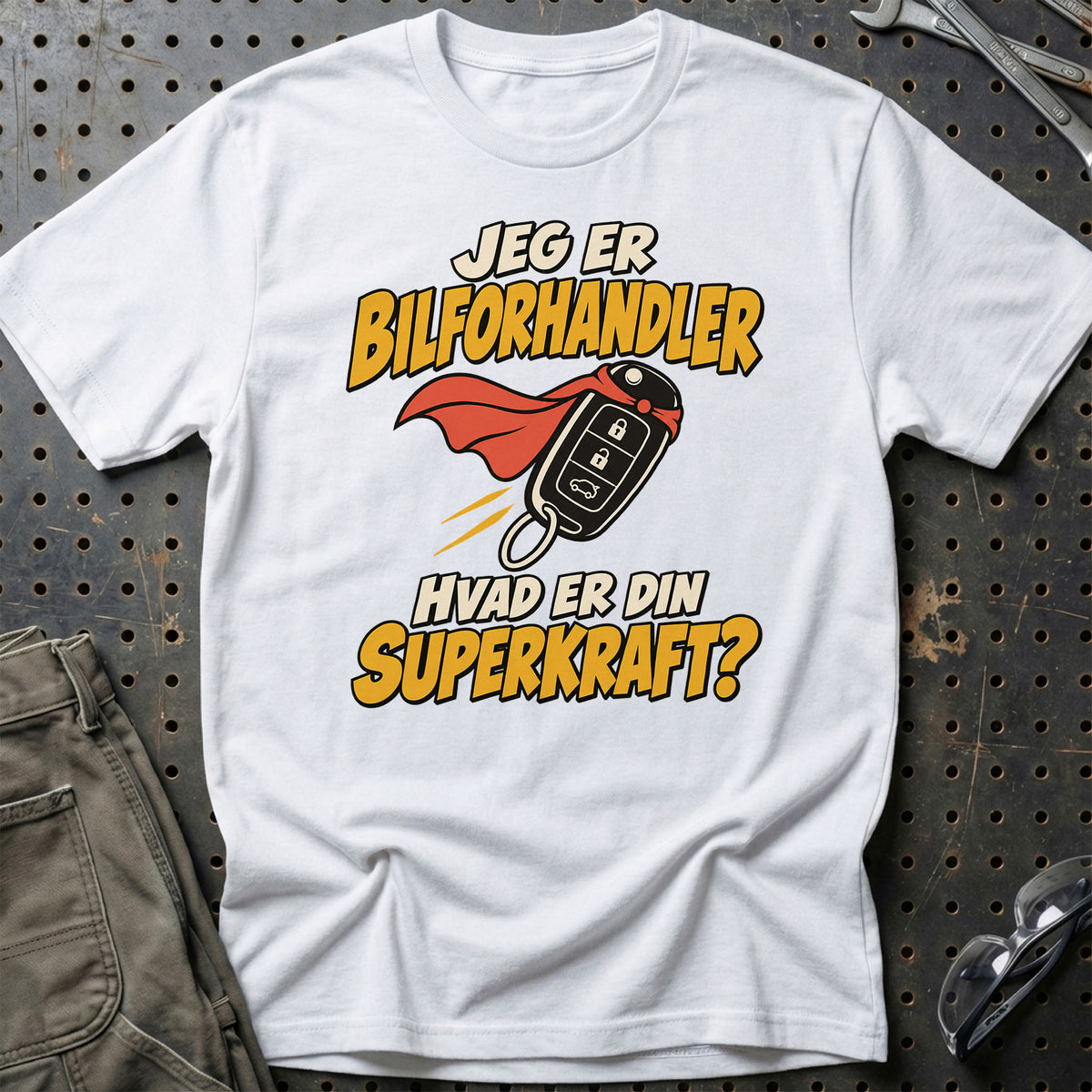 
Bilforhandler – Hvad er din superkraft? – Unisex T-Shirt – Hvid