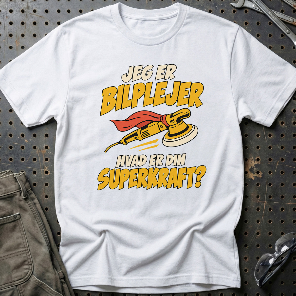 
Bilplejer – Hvad er din superkraft? – Unisex T-Shirt – Hvid
