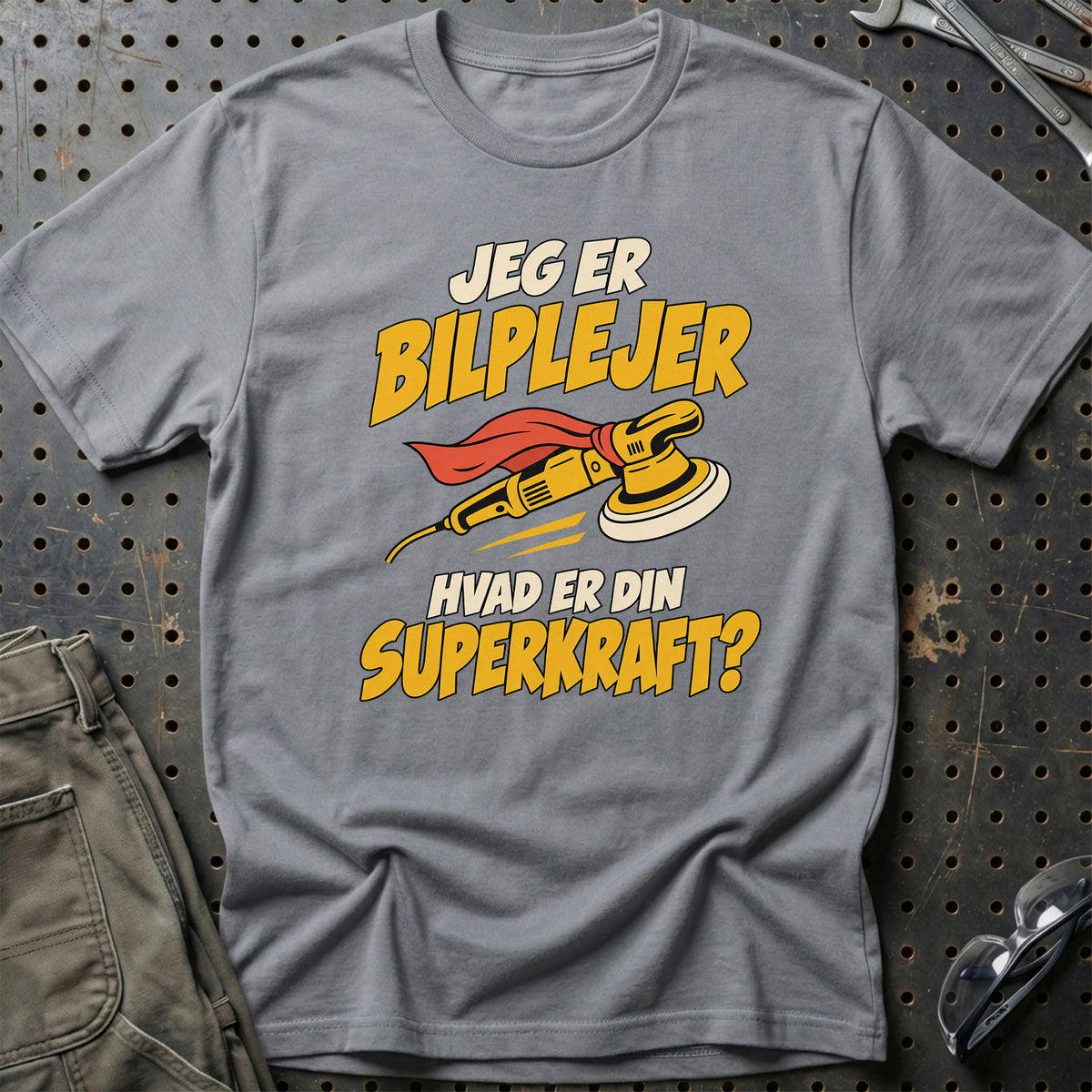 
Bilplejer – Hvad er din superkraft? – Unisex T-Shirt – Grå Sport