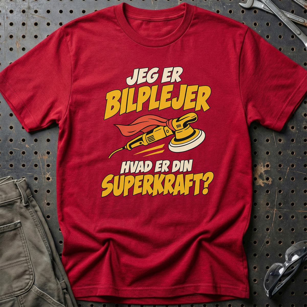 
Bilplejer – Hvad er din superkraft? – Unisex T-Shirt – Rød