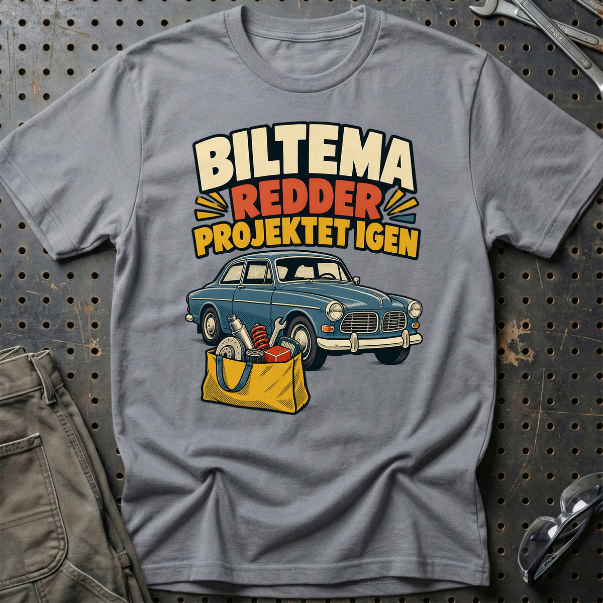 
Biltema redder projektet igen – Tegneserie – Unisex T-Shirt med tryk foran, farve: Grå Sport