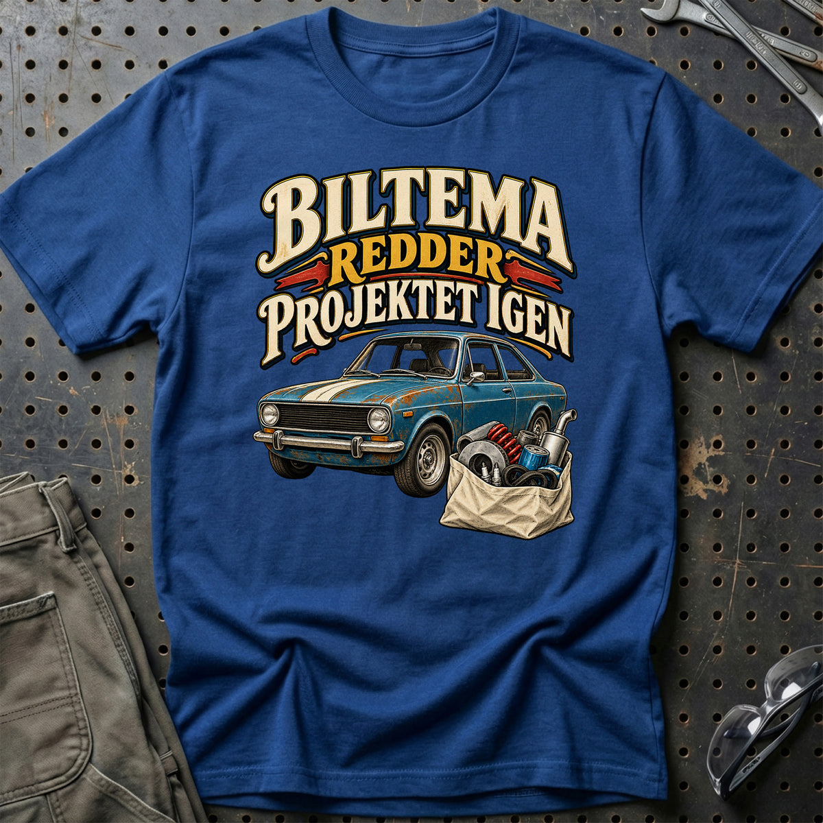 
Biltema redder projektet igen – Vintage – Unisex T-Shirt med tryk foran, farve: Blå Royal