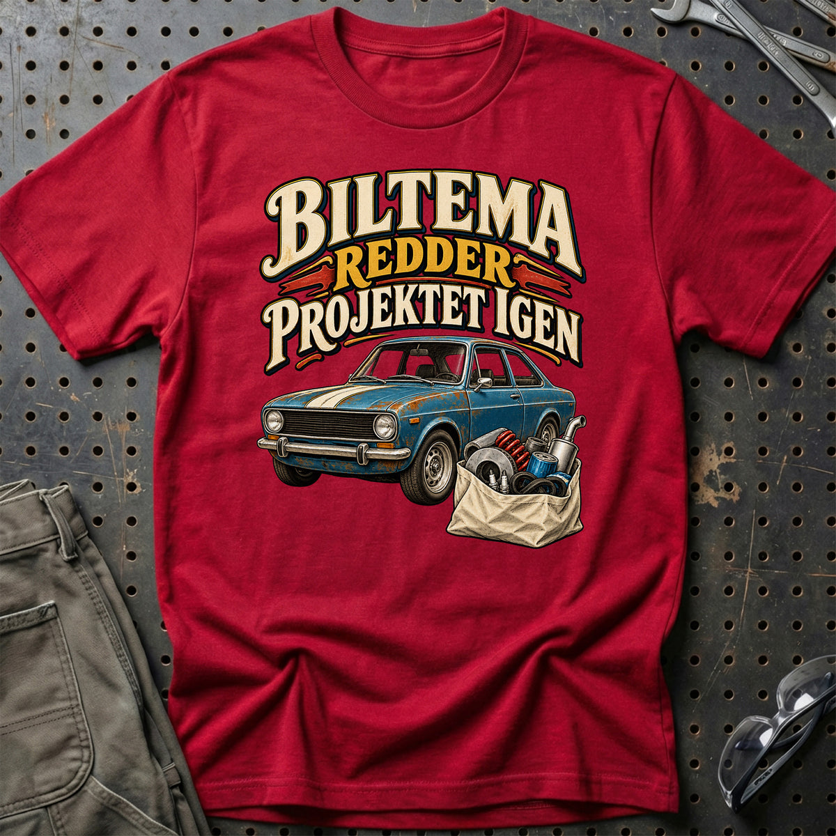 
Biltema redder projektet igen – Vintage – Unisex T-Shirt med tryk foran, farve: Rød