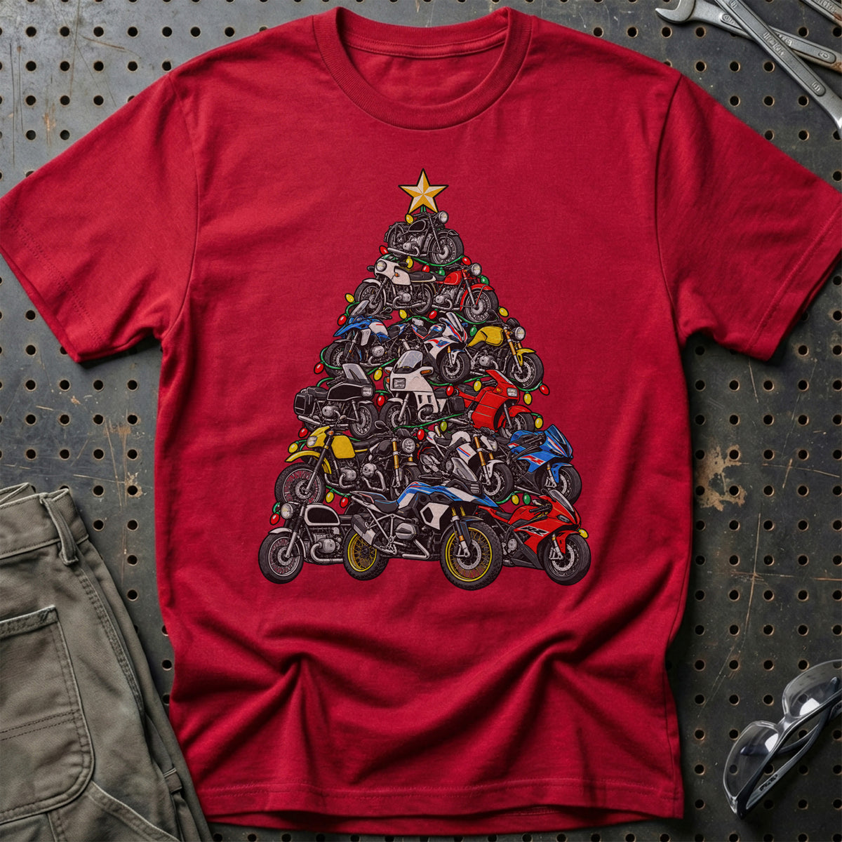 BMW Motorcykel Juletræ T-Shirt – Rød