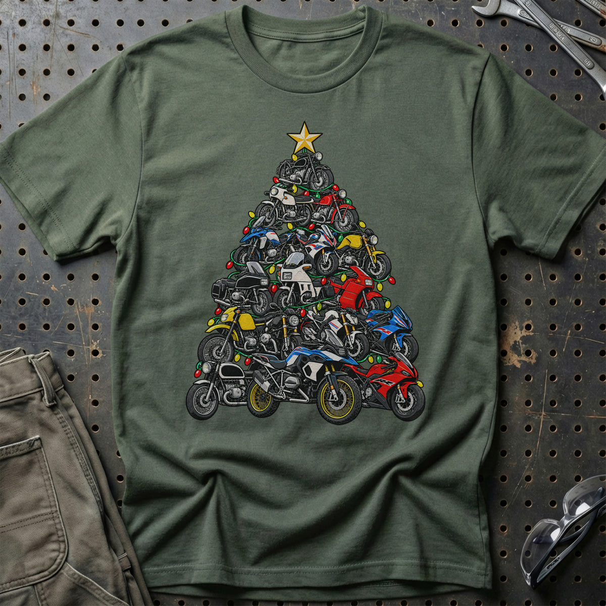 BMW Motorcykel Juletræ T-Shirt – Grøn Militær