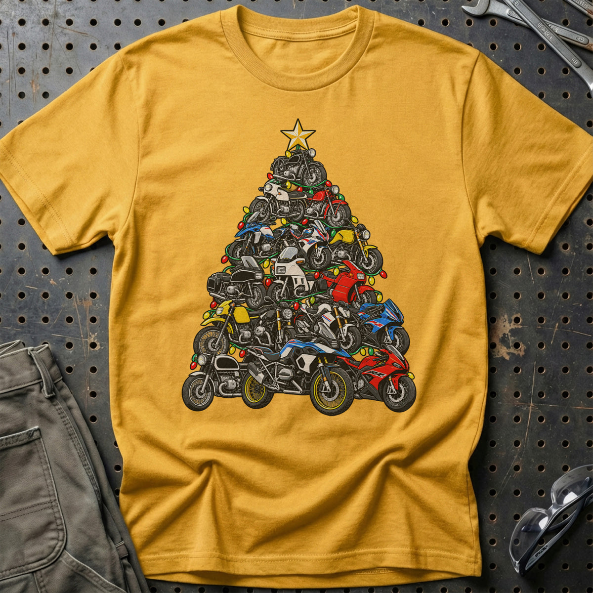 BMW Motorcykel Juletræ T-Shirt – Guld