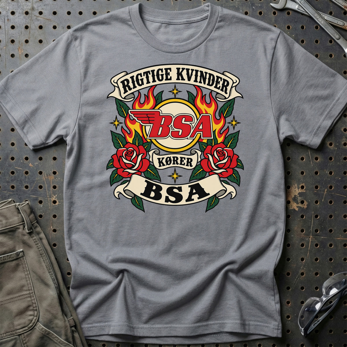 BSA Rigtige Kvinder Kører – Roser og Flammer T-Shirt – Grå Sport