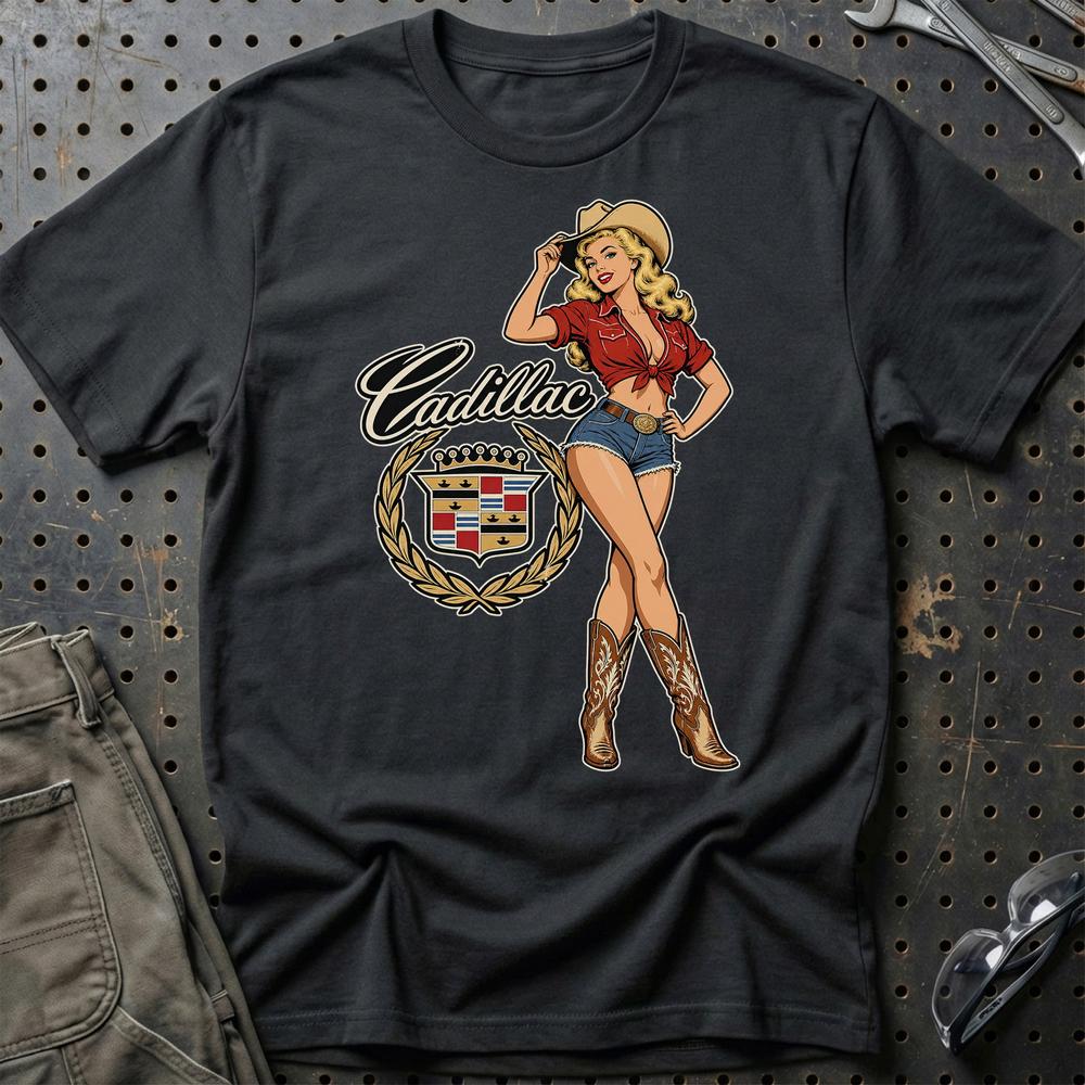 Cadillac Cowboy Pinup T-Shirt – Sort