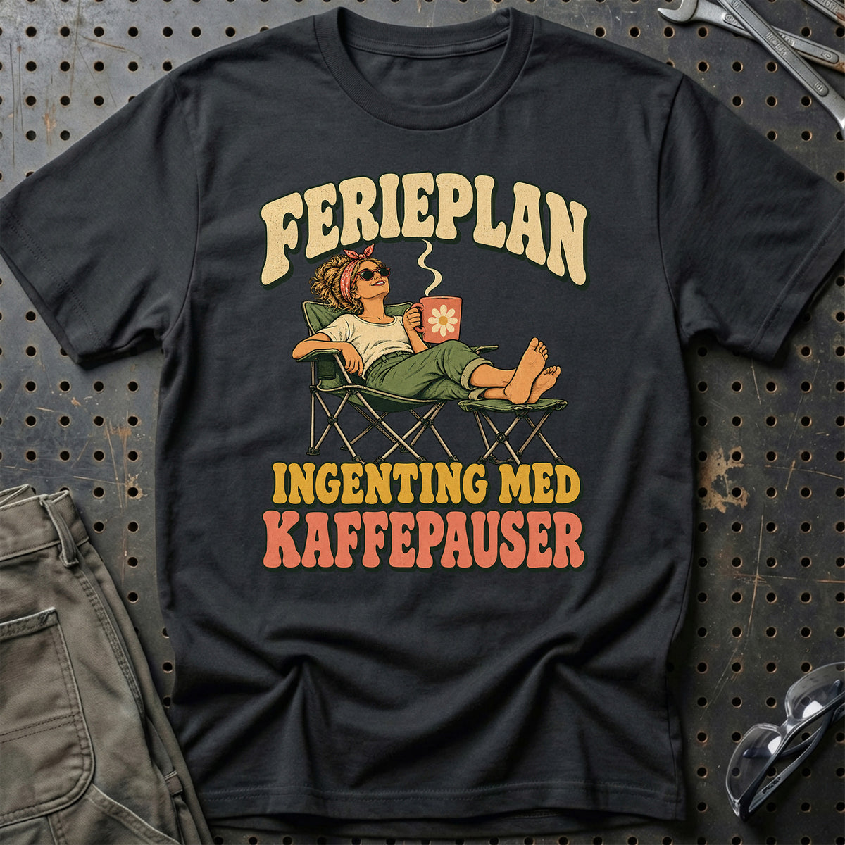 
Campist – Ferieplan ingenting med kaffepauser – Unisex T-Shirt med tryk foran, farve: Sort