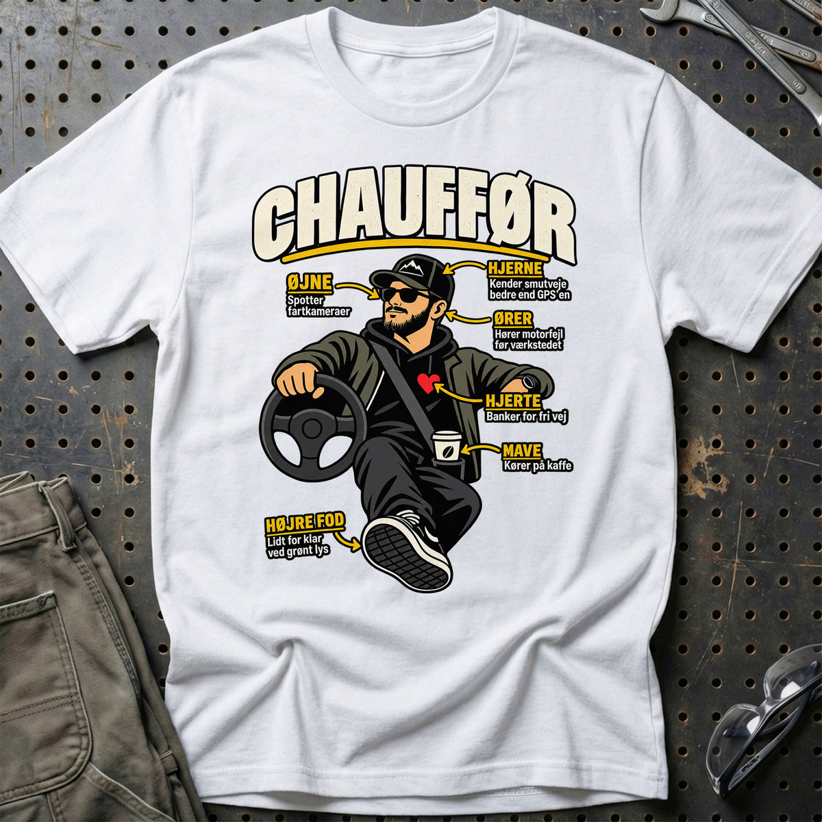 Chauffør – Anatomi T-Shirt – Hvid