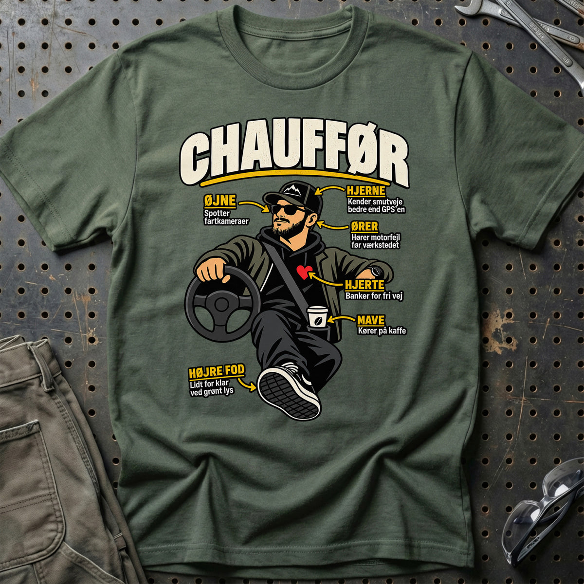 Chauffør – Anatomi T-Shirt – Grøn Militær