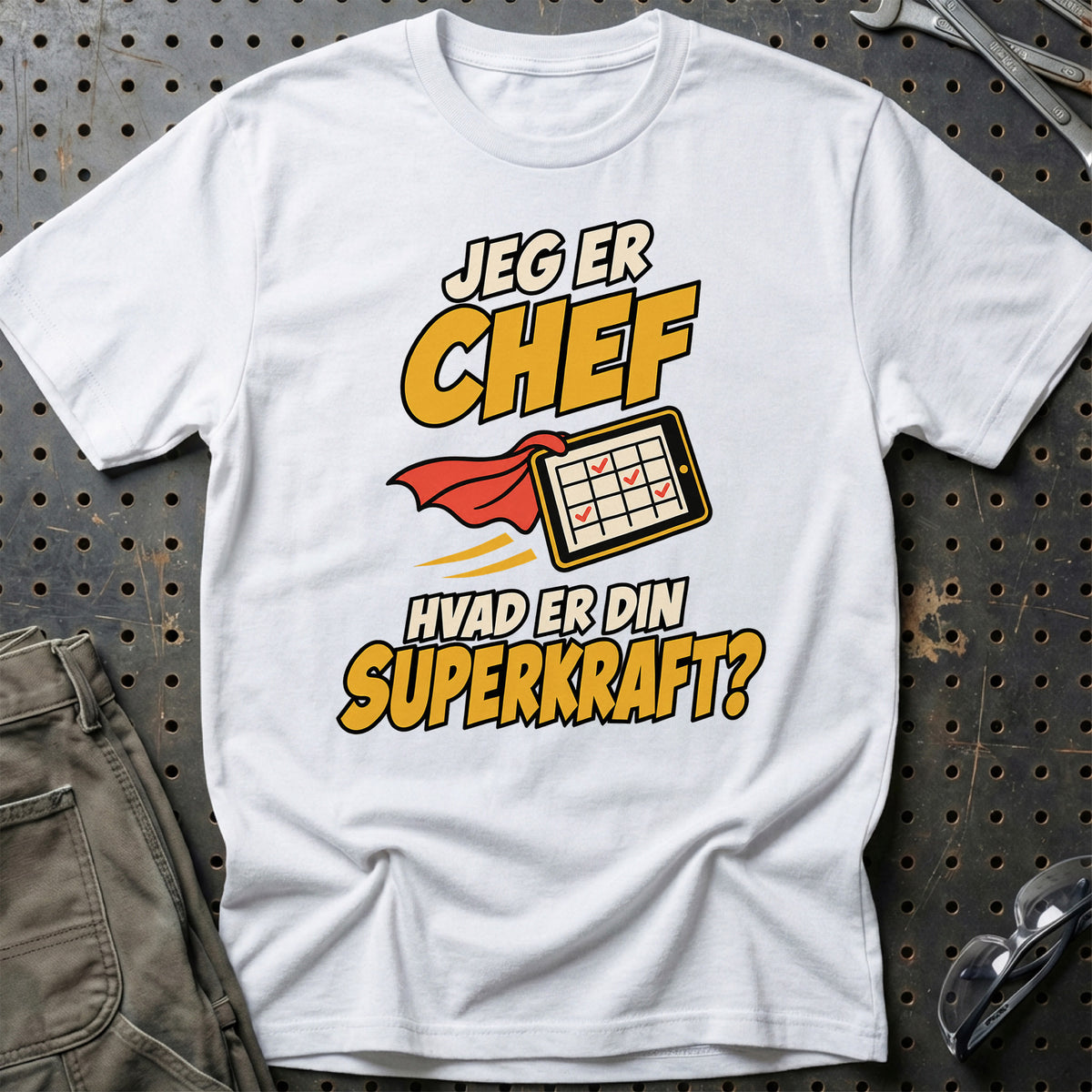 
Chef – Hvad er din superkraft? – Unisex T-Shirt – Hvid