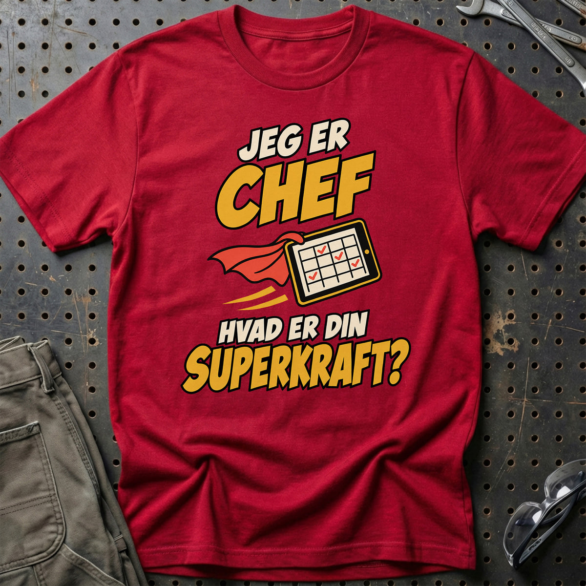 
Chef – Hvad er din superkraft? – Unisex T-Shirt – Rød