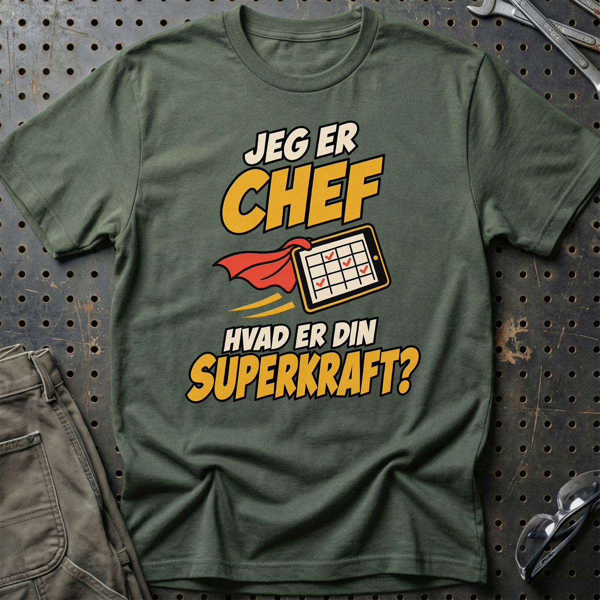 
Chef – Hvad er din superkraft? – Unisex T-Shirt – Grøn Militær