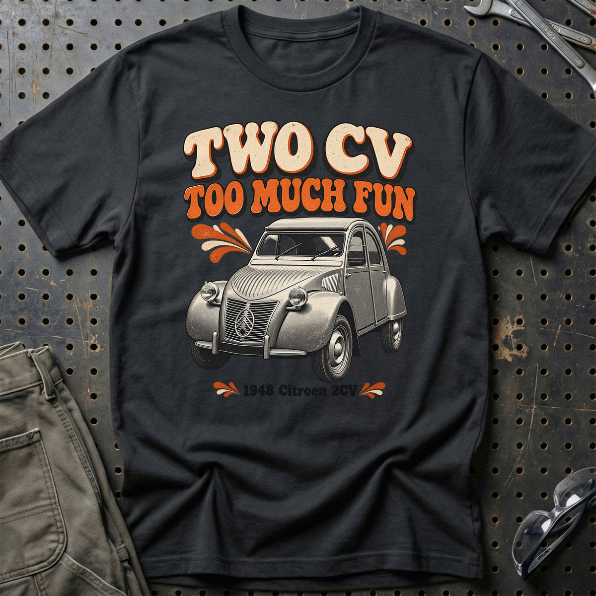 
Citroën 2CV 1948 – Two CV Too Much Fun T-Shirt – Sort