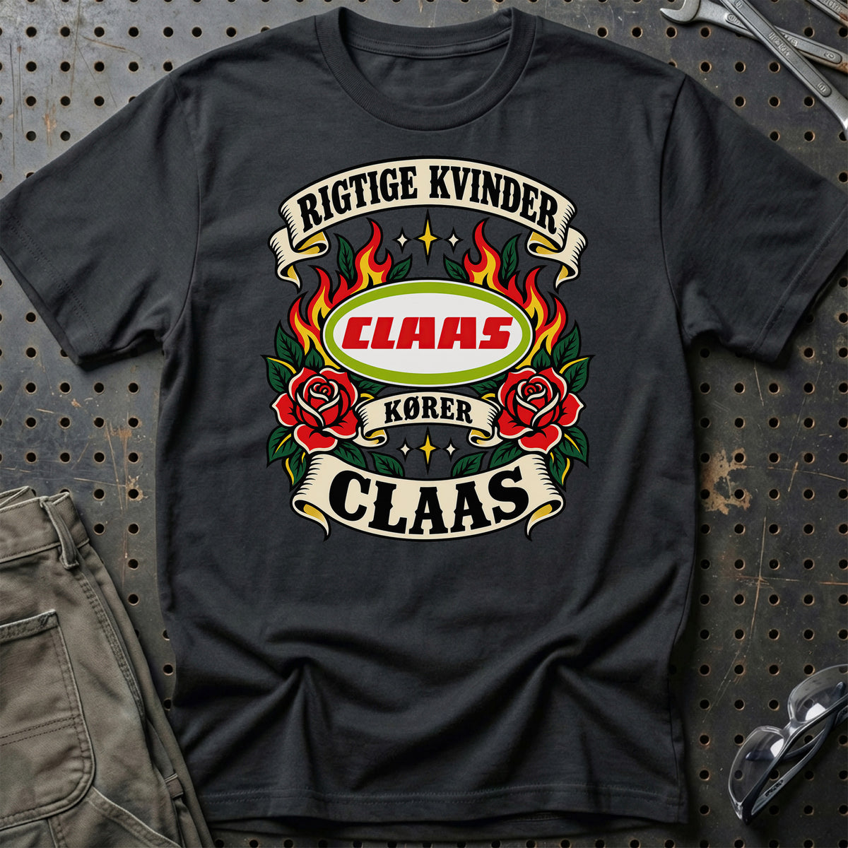 Claas Rigtige Kvinder Kører – Roser og Flammer T-Shirt – Sort