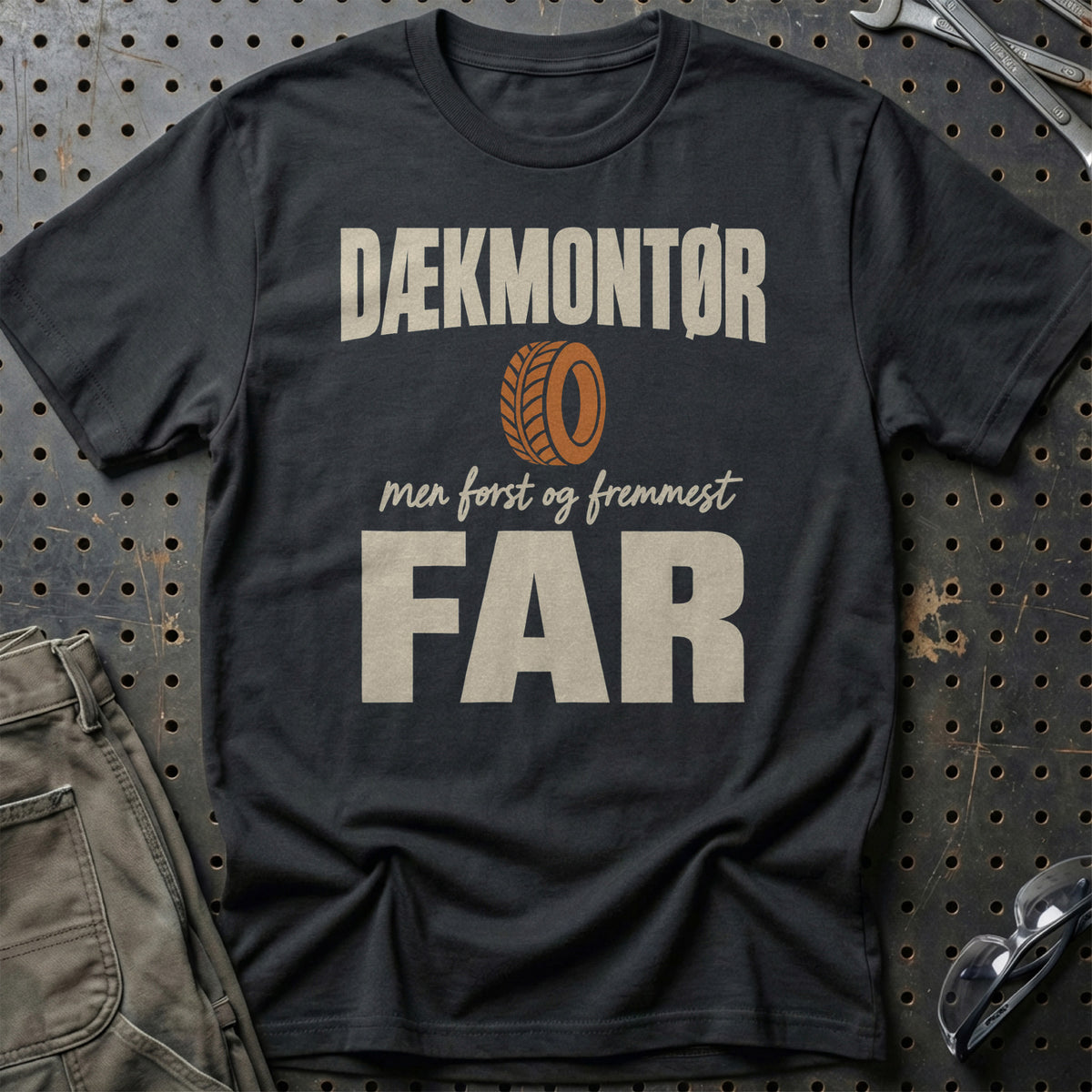 Dækmontør – Men Først Og Fremmest Far T-Shirt – Sort