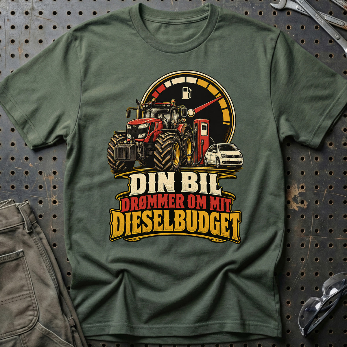 
Din bil drømmer om mit dieselbudget – Illustration – Unisex T-Shirt – Grøn Militær