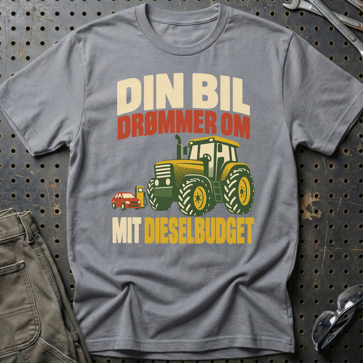 
Din bil drømmer om mit dieselbudget – Retro – Unisex T-Shirt – Grå Sport