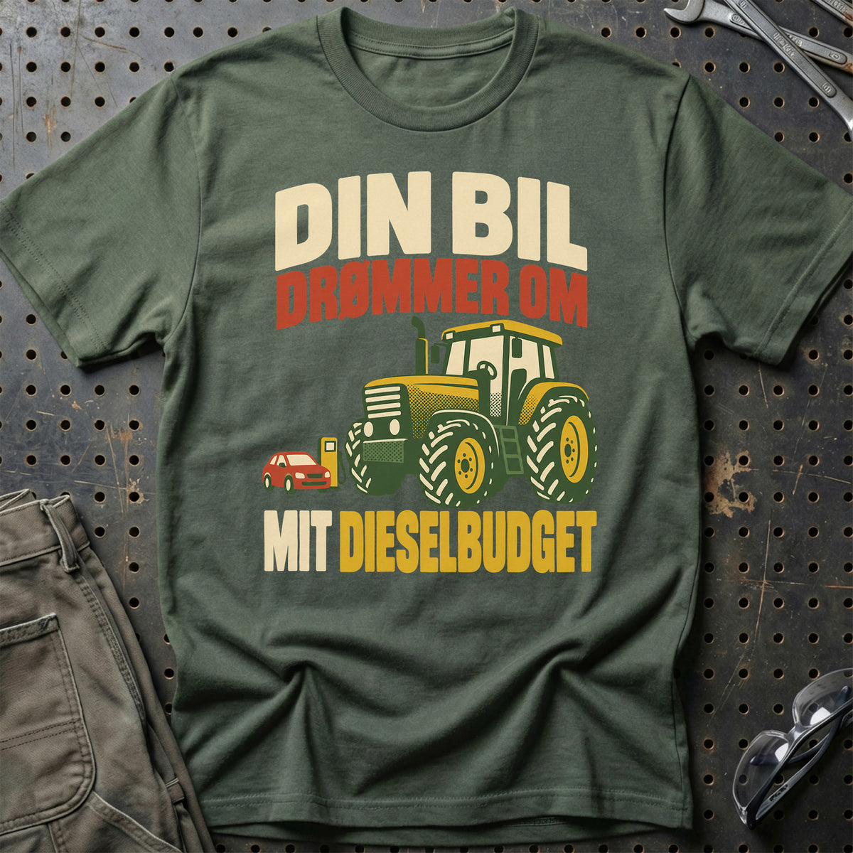 
Din bil drømmer om mit dieselbudget – Retro – Unisex T-Shirt – Grøn Militær