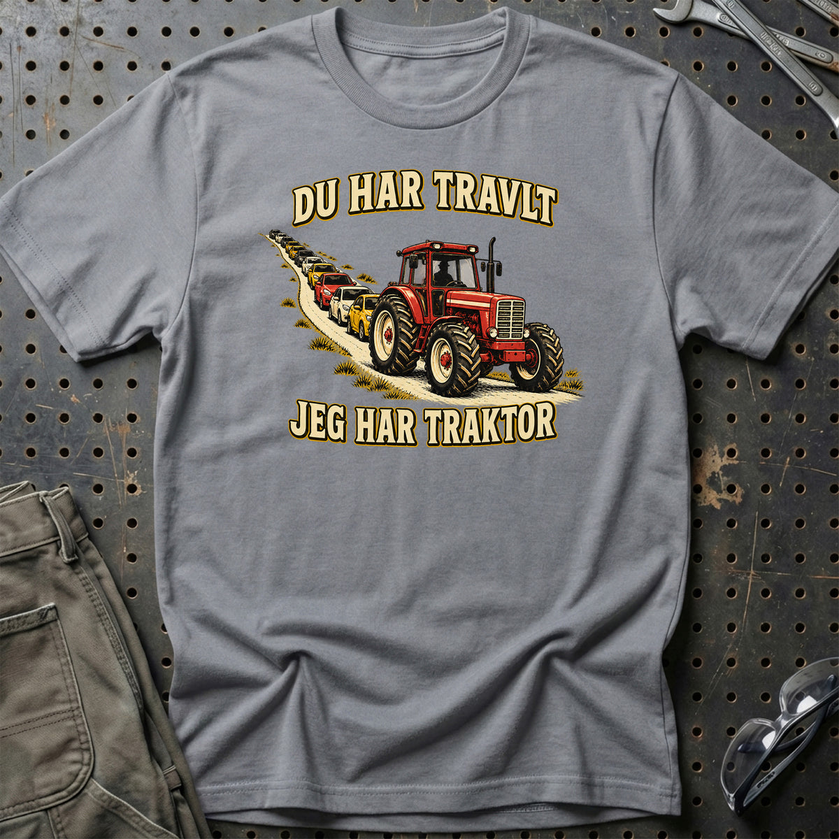 
Du har travlt jeg har traktor – Illustration – Unisex T-Shirt – Grå Sport