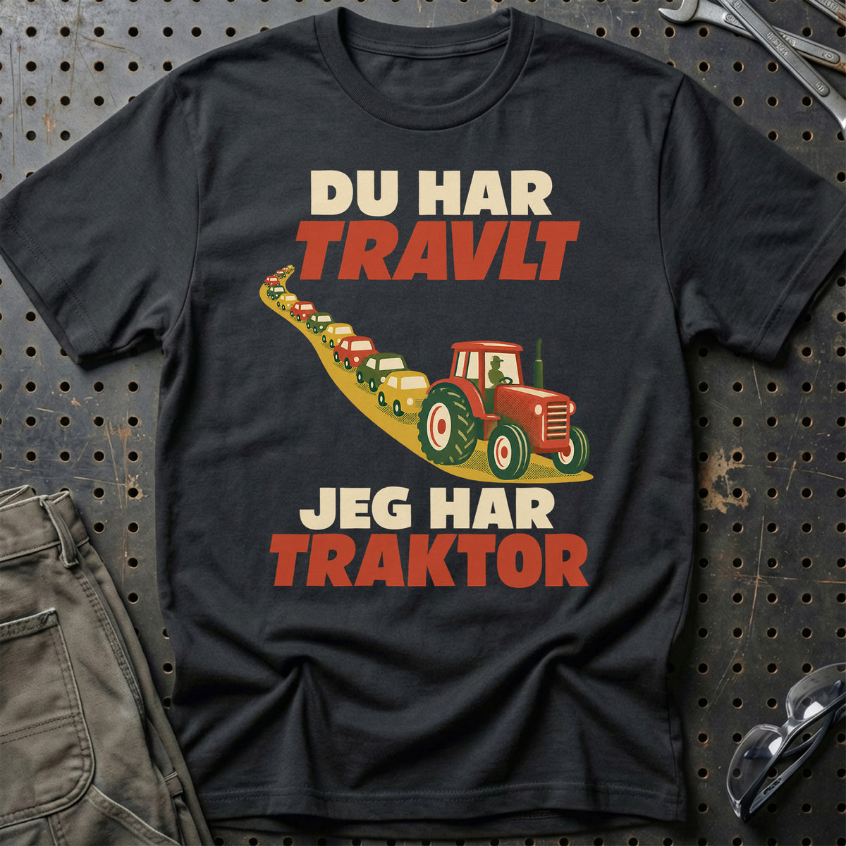 
Du har travlt jeg har traktor – Retro – Unisex T-Shirt – Sort