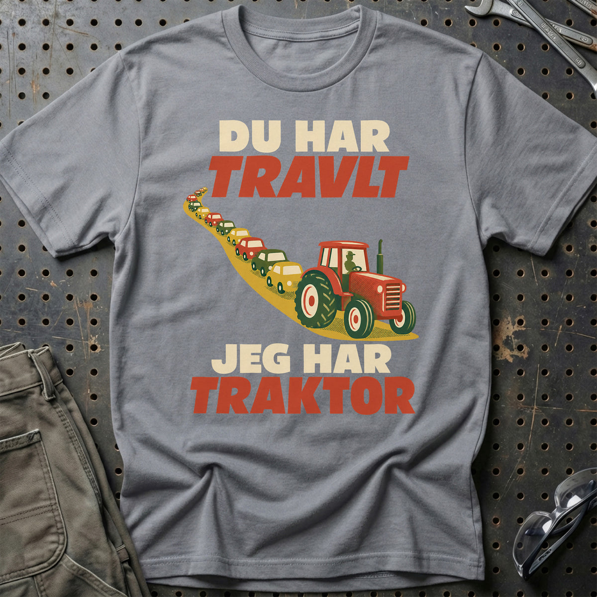 
Du har travlt jeg har traktor – Retro – Unisex T-Shirt – Grå Sport