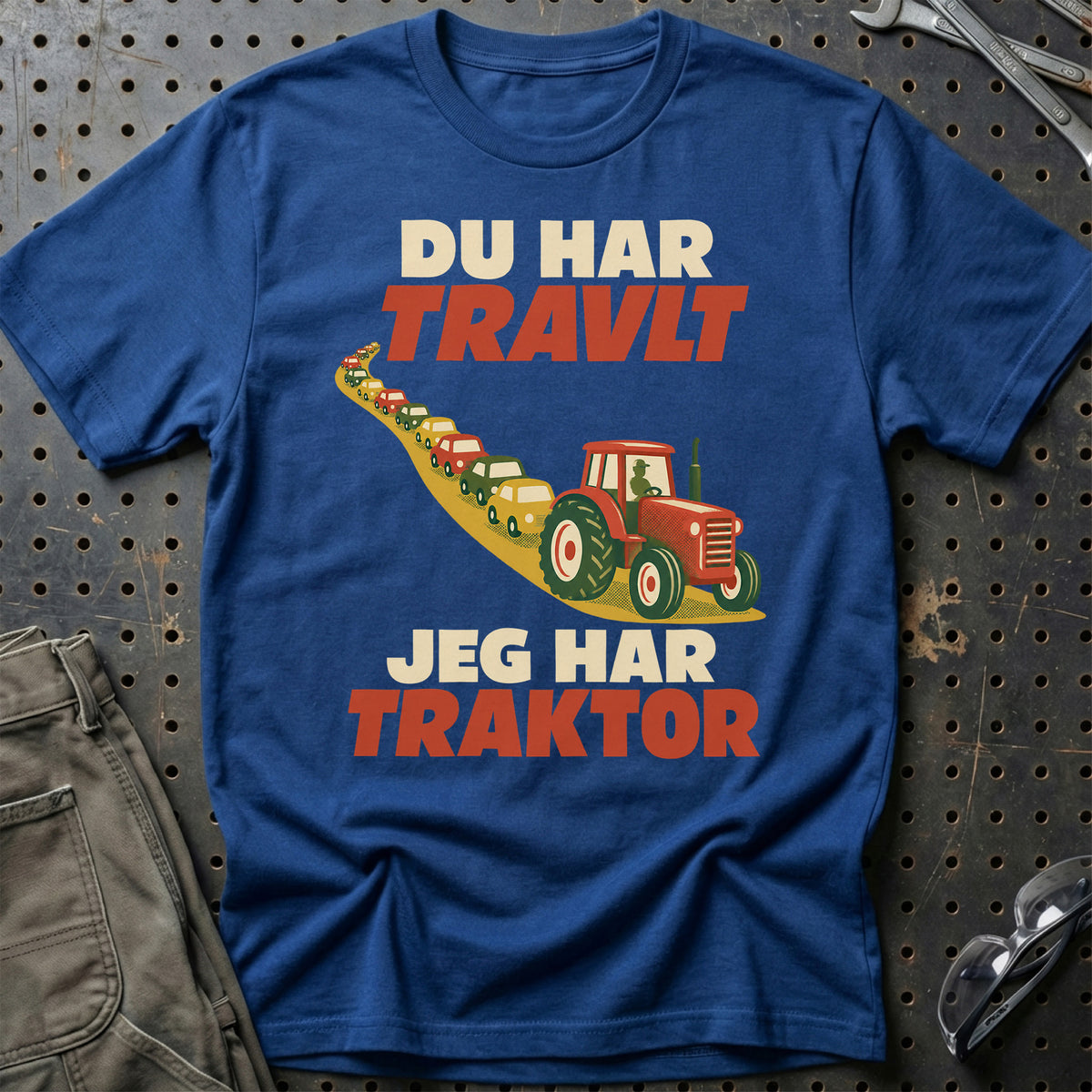 
Du har travlt jeg har traktor – Retro – Unisex T-Shirt – Blå Royal