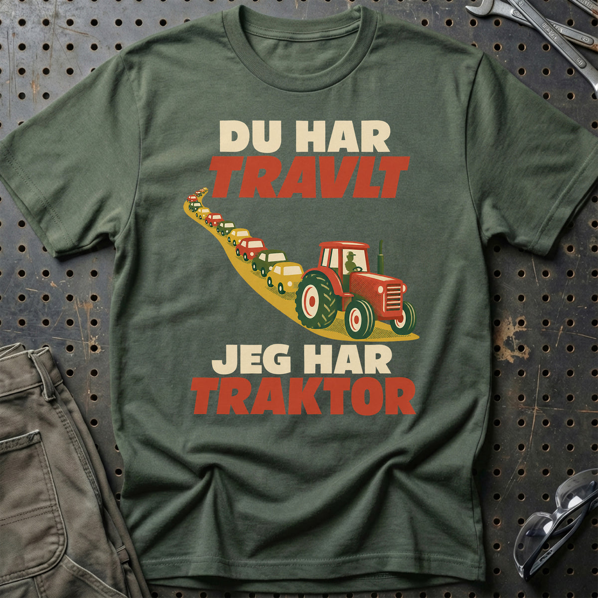 
Du har travlt jeg har traktor – Retro – Unisex T-Shirt – Grøn Militær