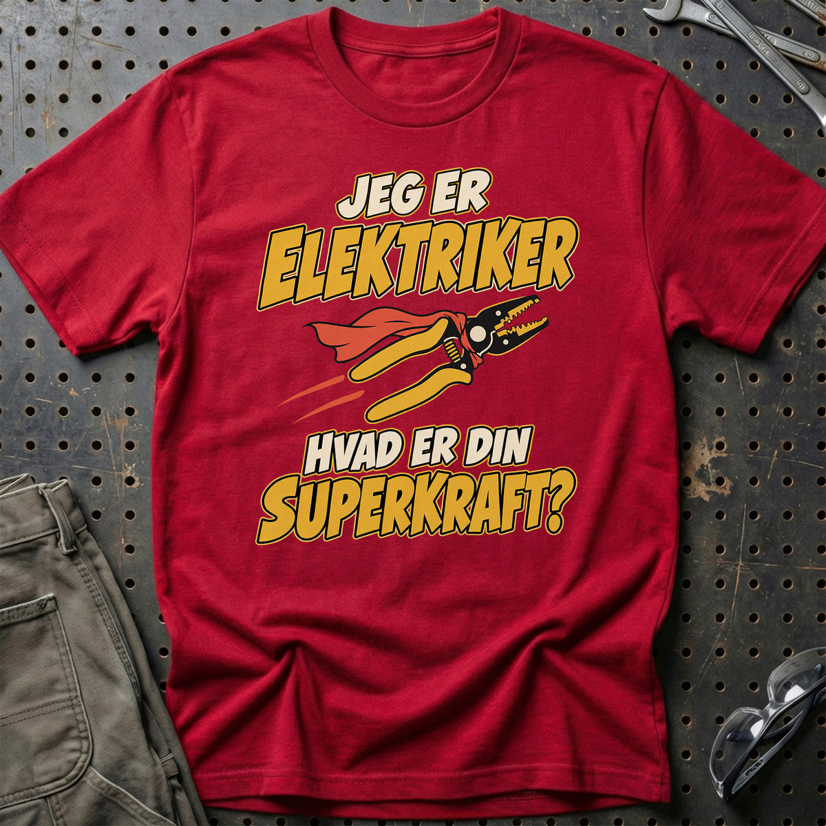 
Elektriker – Hvad er din superkraft? – Unisex T-Shirt – Rød