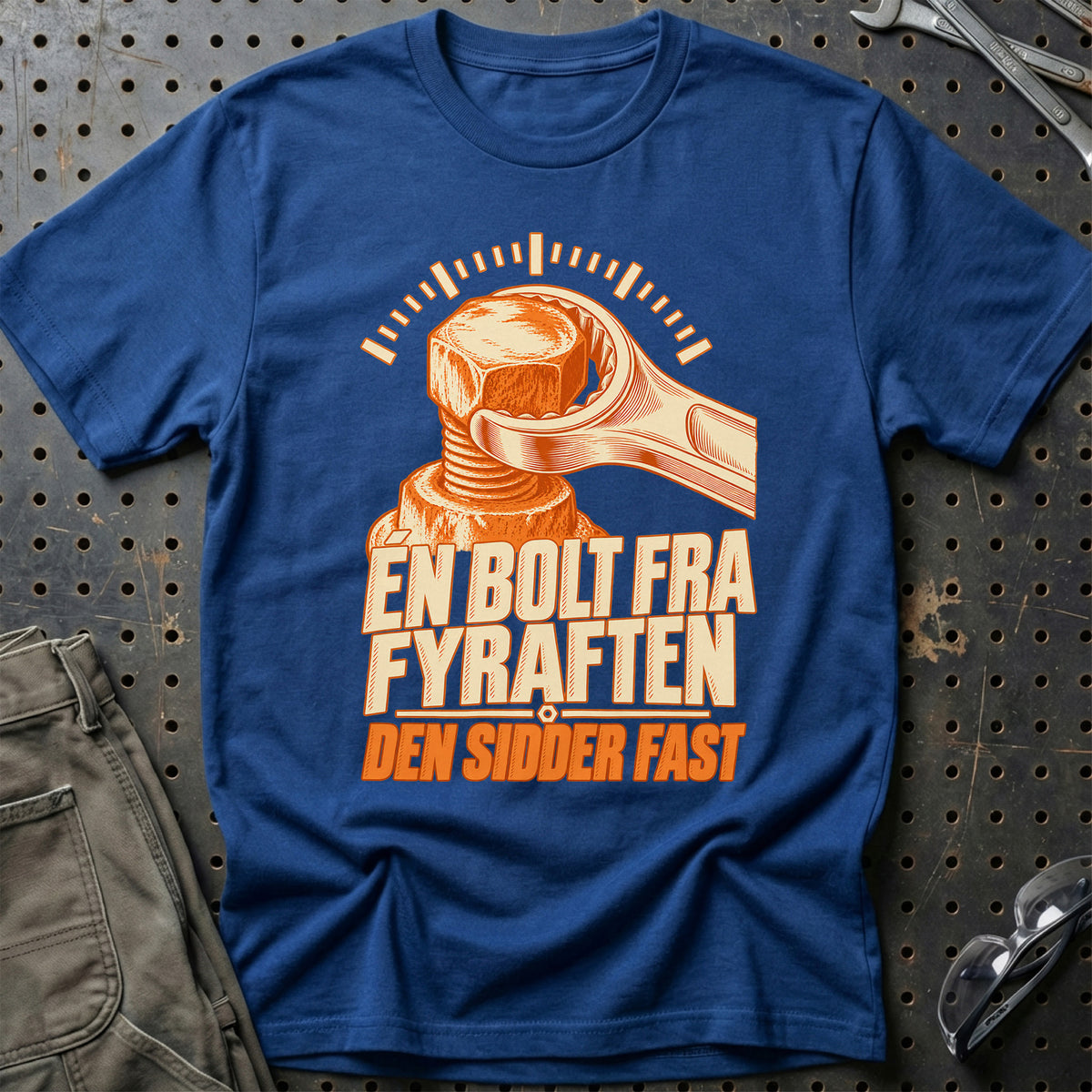 
Én bolt fra fyraften – Den sidder fast – Unisex T-Shirt – Blå Royal