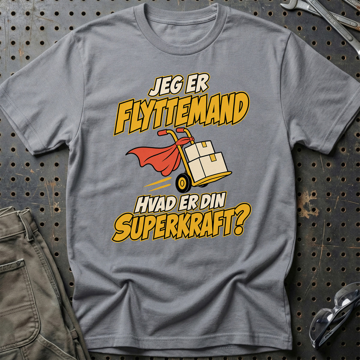 
Flyttemand – Hvad er din superkraft? – Unisex T-Shirt – Grå Sport