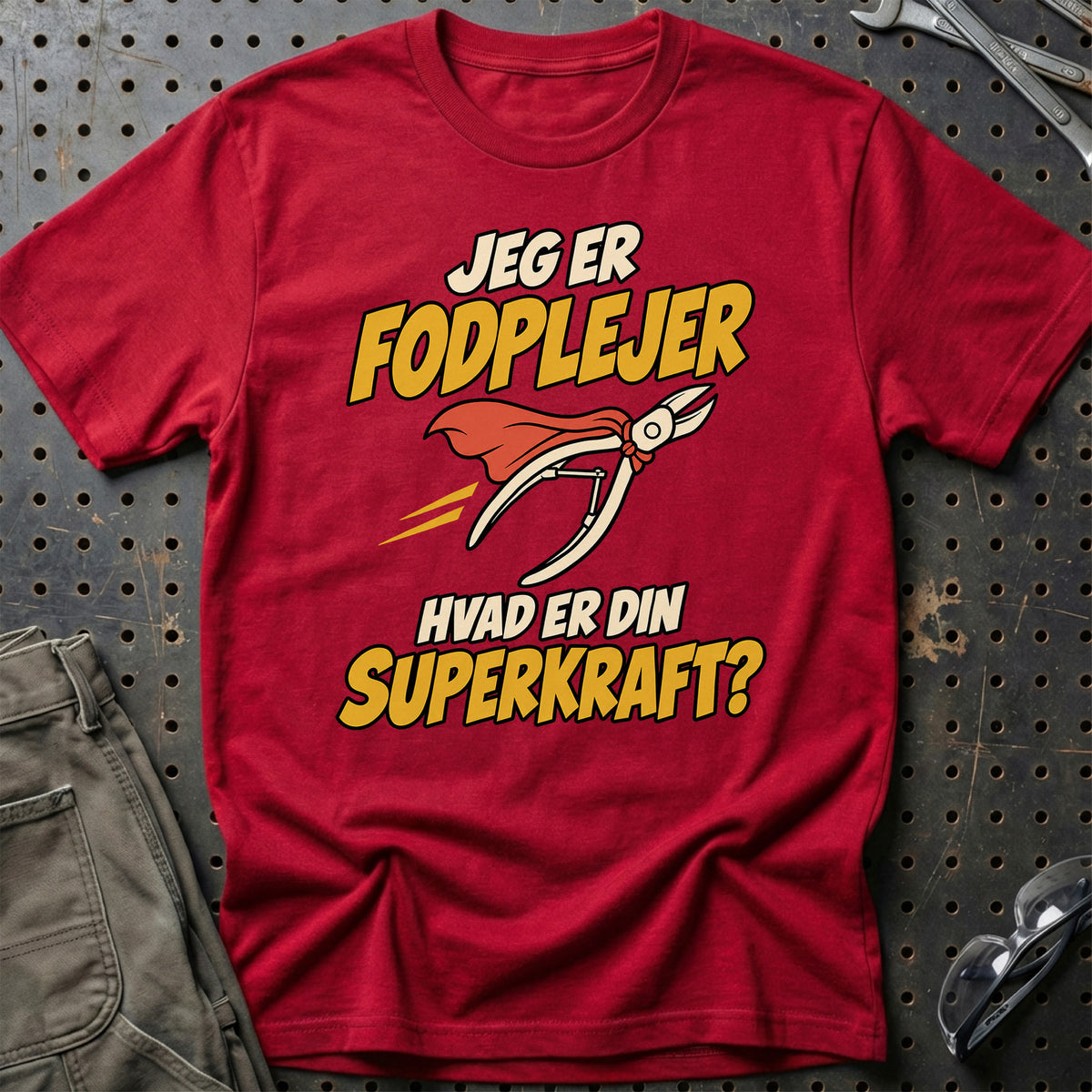 
Fodplejer – Hvad er din superkraft? – Unisex T-Shirt – Rød