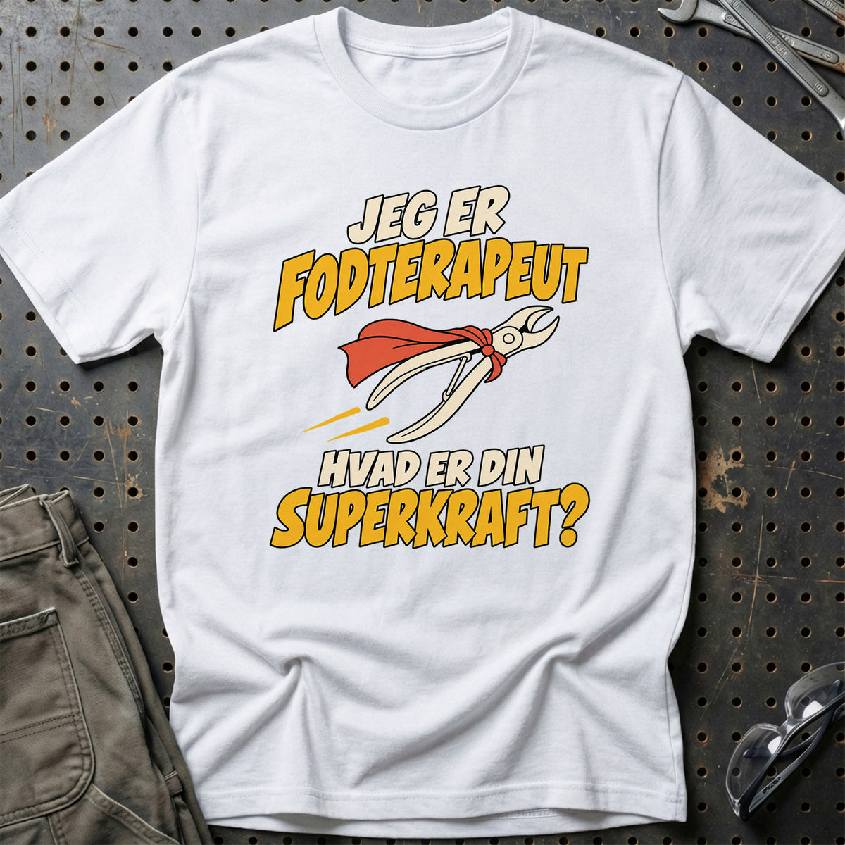 
Fodterapeut – Hvad er din superkraft? – Unisex T-Shirt – Hvid