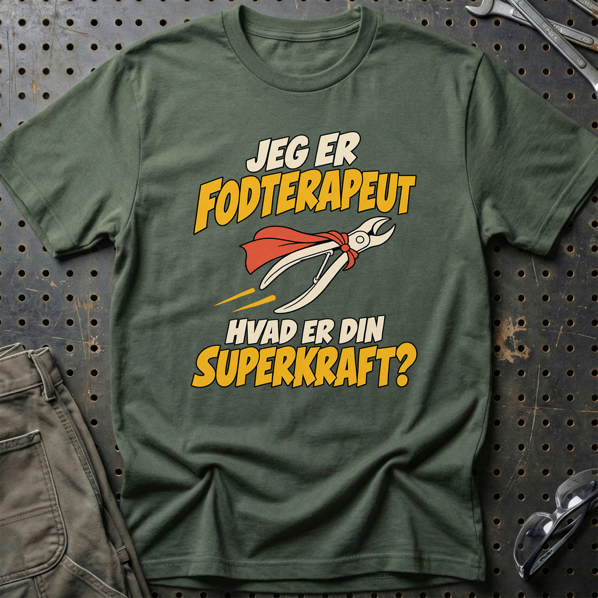 
Fodterapeut – Hvad er din superkraft? – Unisex T-Shirt – Grøn Militær