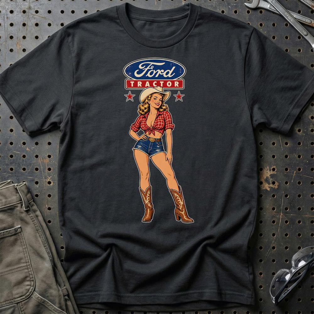 Ford Tractor Cowboy Pinup T-Shirt – Sort