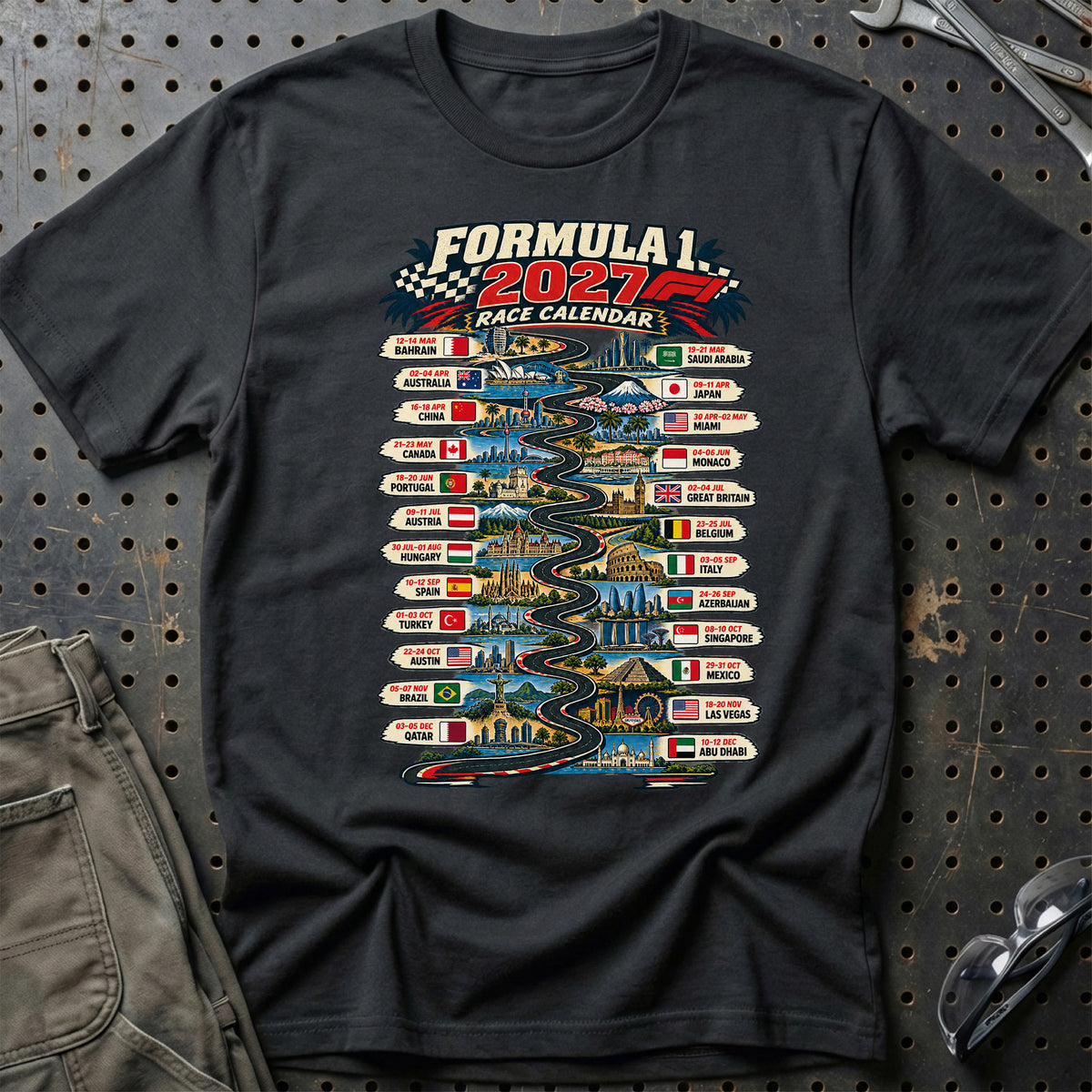 
Formula 1 2027 Race Calendar – Winding Road Unisex T-Shirt – Sort