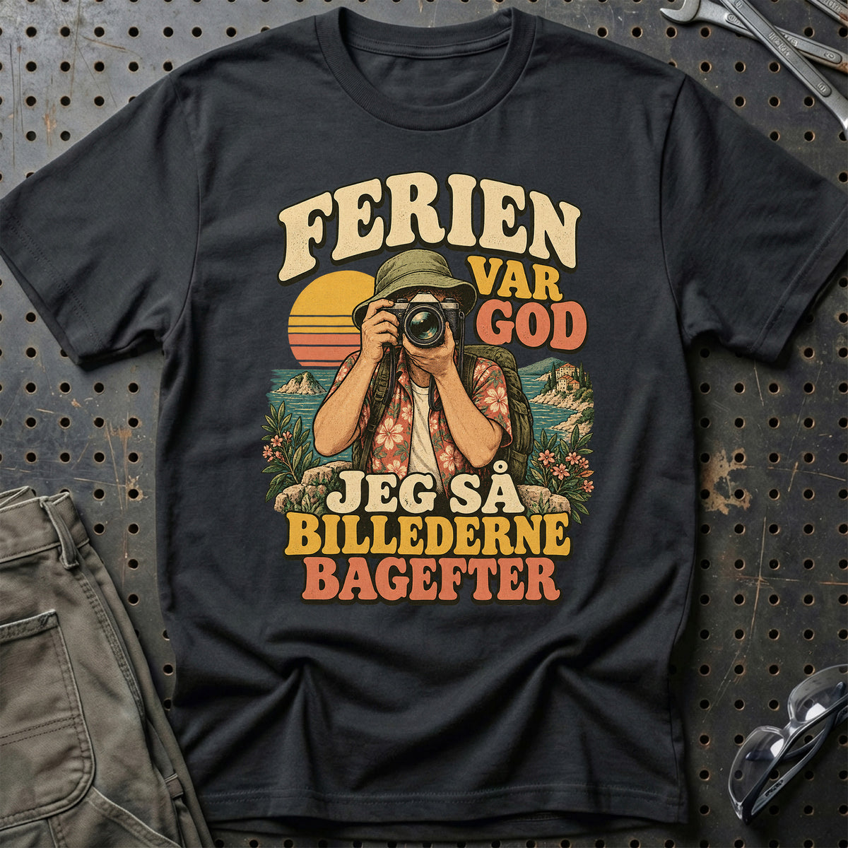 
Fotoentusiast – Ferien var god jeg så billederne bagefter – Unisex T-Shirt med tryk foran, farve: Sort